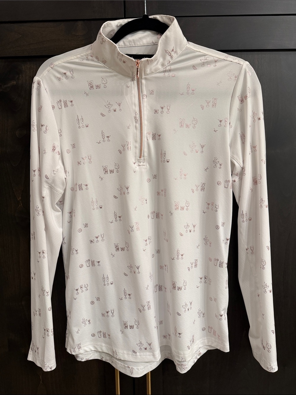 Women's WhiteLong-Sleeve Quarter-Zip Golf Top with Soft Rose Gold design